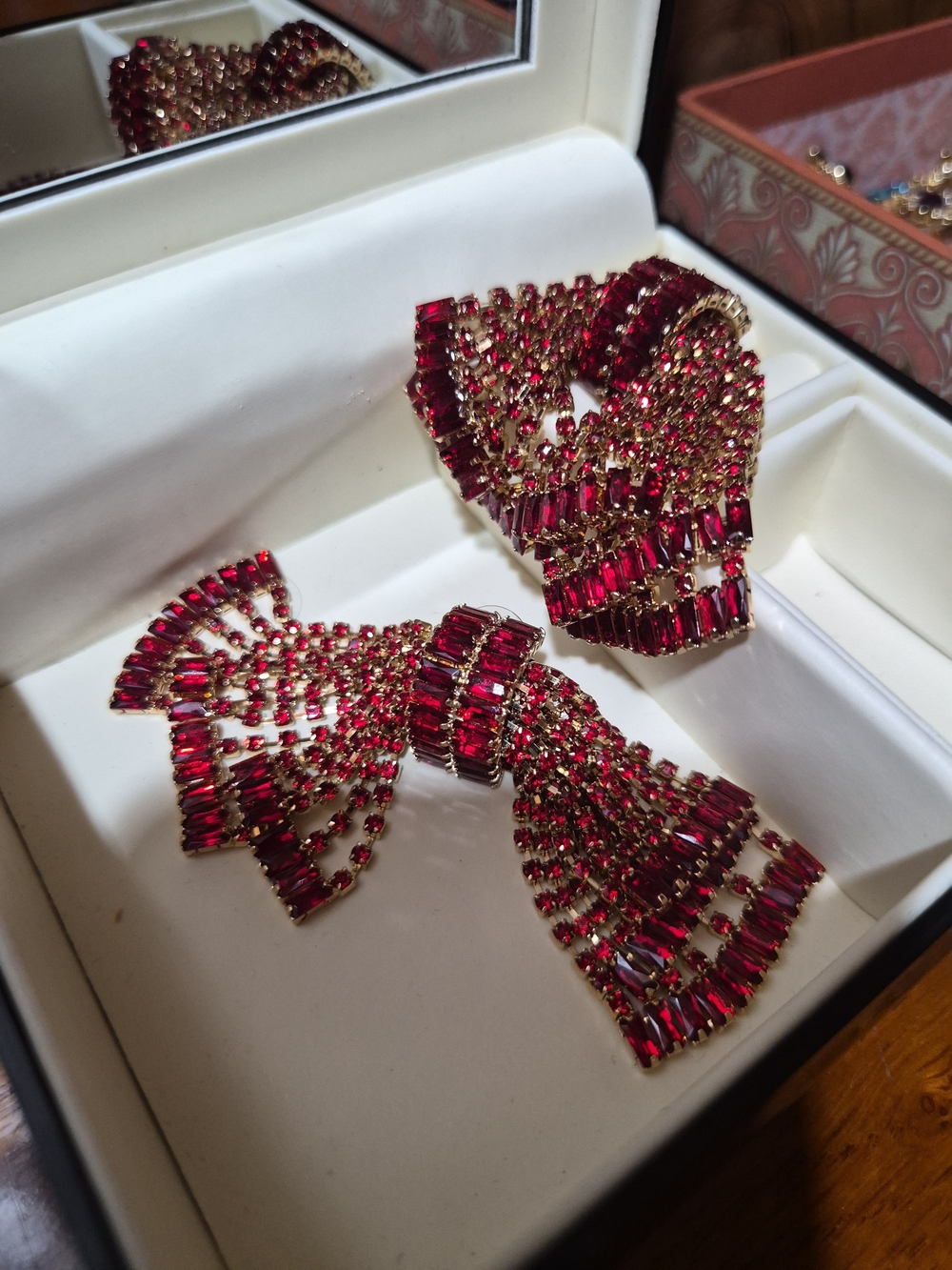 Gold-Tone Red Crystal Draped Piercing Earrings -